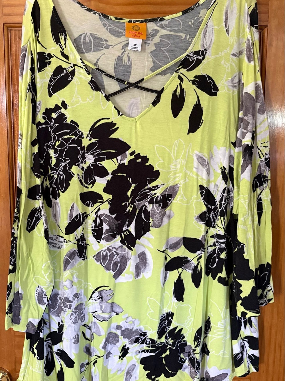 Ruby Rd. Lime Green Floral Crisscross V-Neck Tunic
